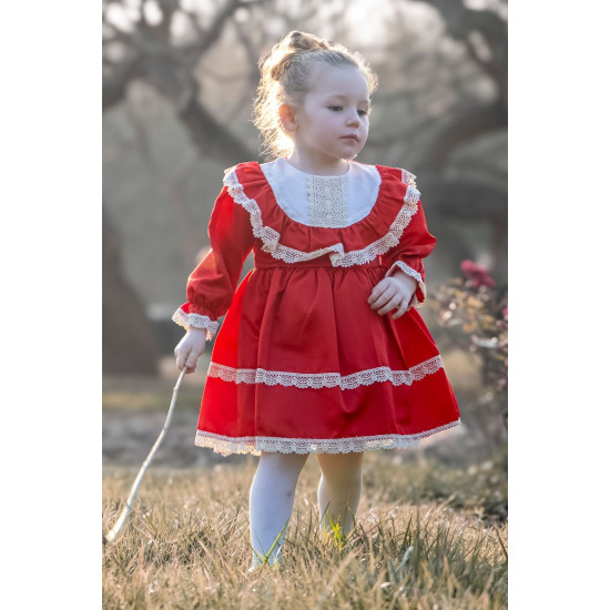 BabyAnimals Dantelli Saten Kız Çocuk Elbise Kırmızı