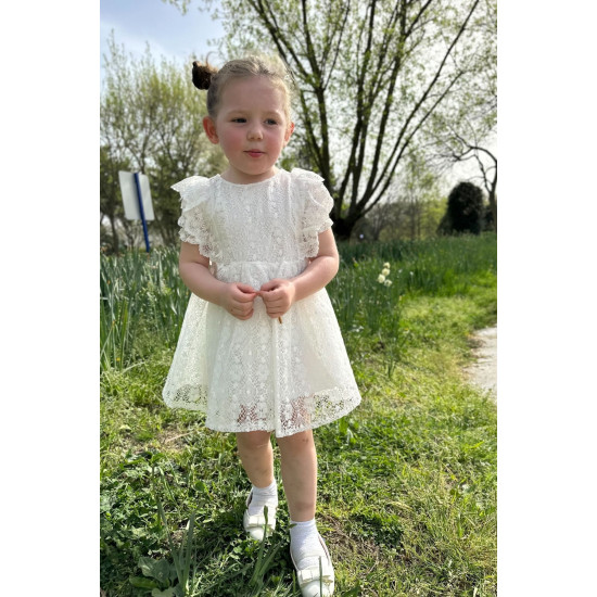 Kız Bebek Elbise Kız Çocuk Elbise Doğum Günü Parti Düğün Elbise Dantelli Kısa Kol Astarlı Elbise