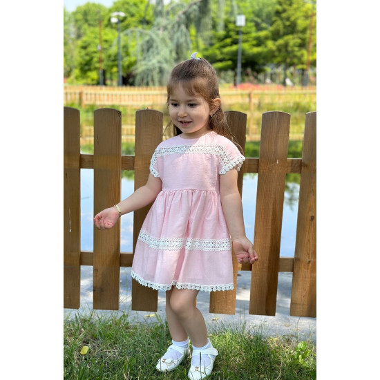 Kız Bebek Elbise Kız Çocuk Elbise Doğum Günü Parti Düğün Elbise Dantelli Kısa Kol Astarlı Elbise