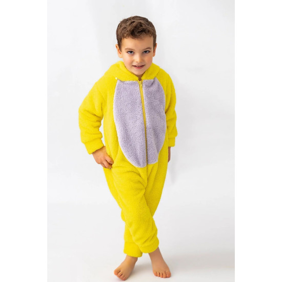 Welsoft Peluş Fermuarlı Kışlık Unisex Kız Erkek Bebek Uyku Tulumu Bebek Tulumu Çocuk Tulumu Kostümü Sarı