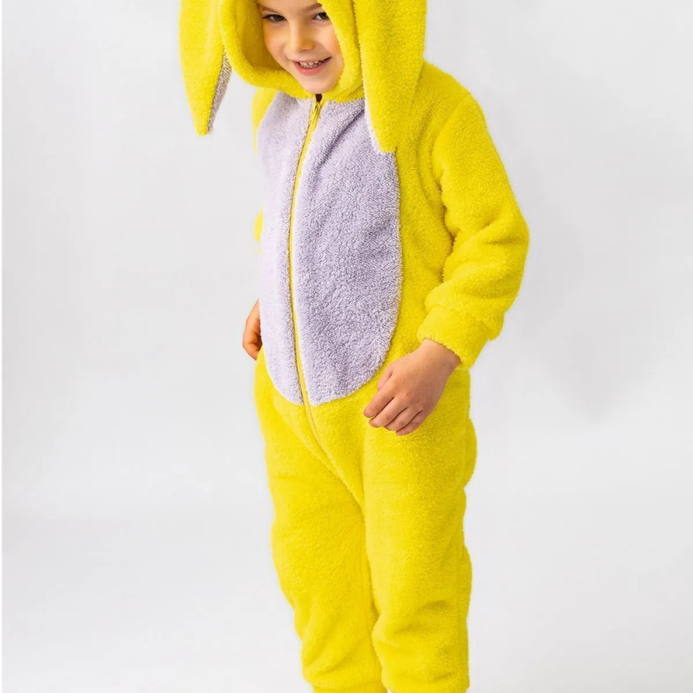 Welsoft Peluş Fermuarlı Kışlık Unisex Kız Erkek Bebek Uyku Tulumu Bebek Tulumu Çocuk Tulumu Kostümü Sarı