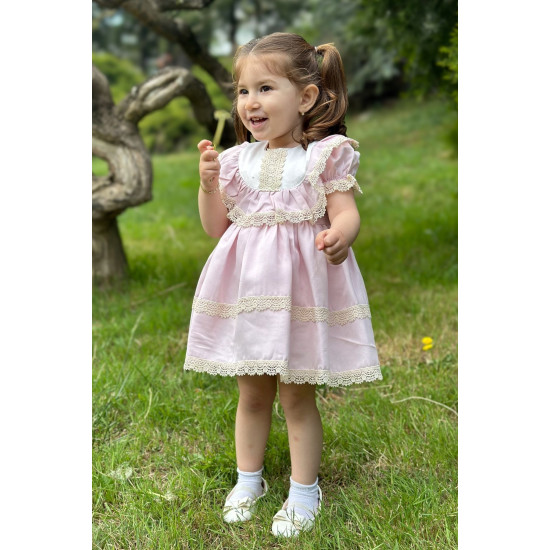 Kız Bebek Elbise Kız Çocuk Elbise Doğum Günü Parti Düğün Elbise Dantelli Kısa Kol Astarlı Elbise