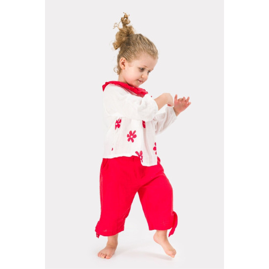 Kız Çocuk Uzun Kollu Müslin Kumaş Çiçek Baskılı Müslin Alt Üst Bebek Takımı