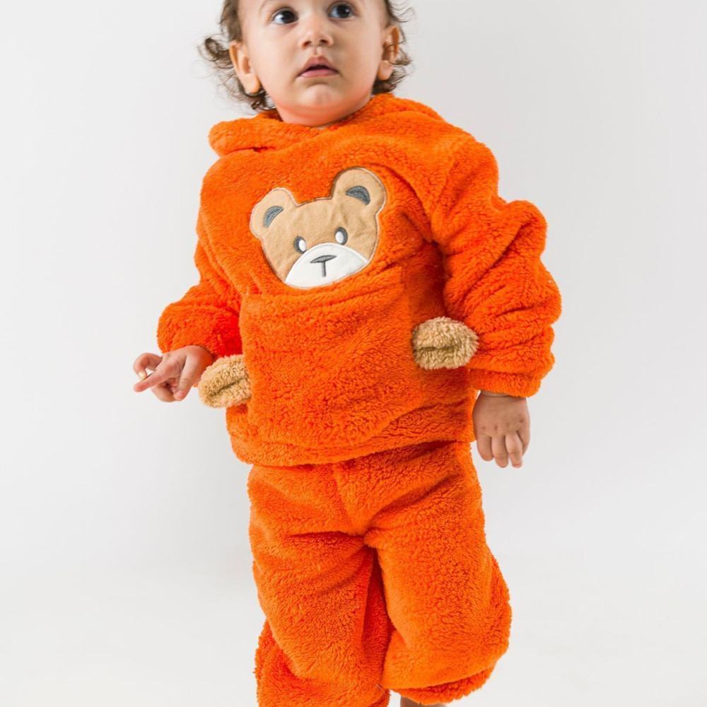 Welsoft Peluş Unisex Kışlık Bebek Takımları Çocuk Giyim Bebek Kıyafeti Çocuk Kostümü Turuncu