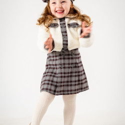 Kız Çocuk Kız Bebek Hırkalı Şapkalı Etekli Welsoft Peluş Oduncu Üçlü Elbise Takım