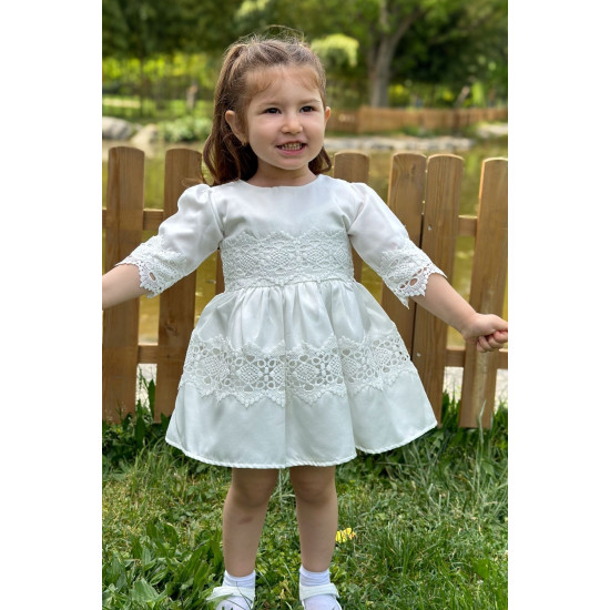 Kız Bebek Elbise Kız Çocuk Elbise Doğum Günü Parti Düğün Elbise Dantelli Kısa Kol Astarlı Elbise
