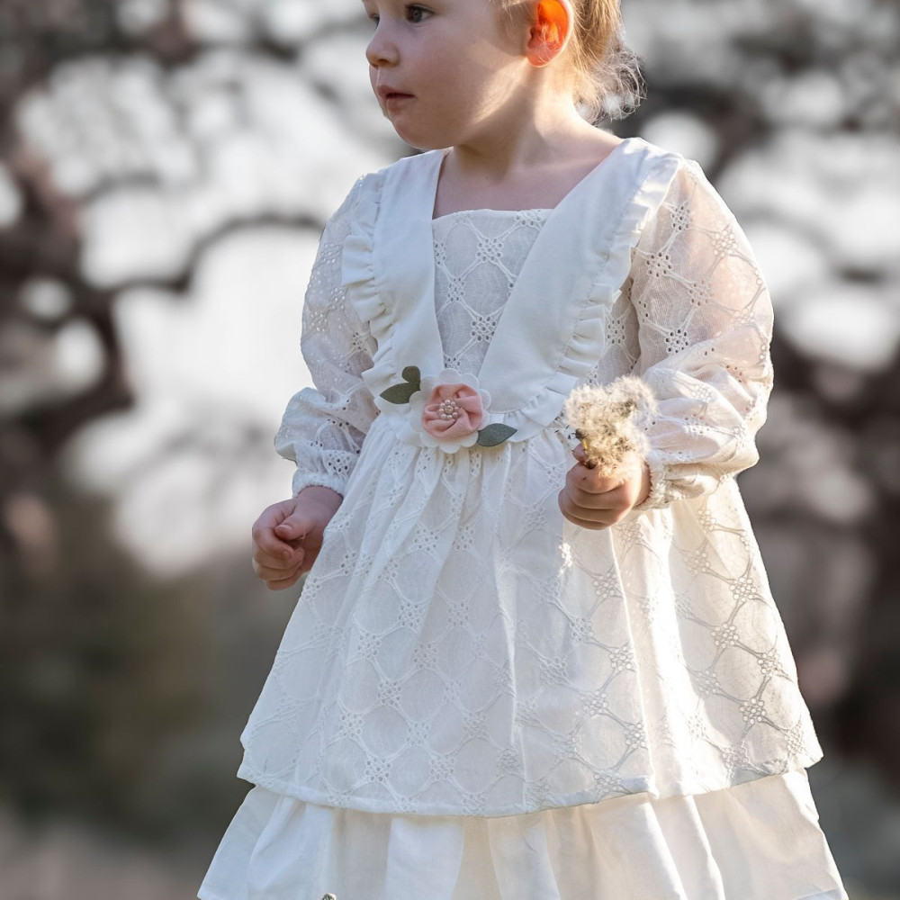 Kız Bebek Elbise Kız Çocuk Elbise Doğum Günü Parti Düğün Elbise Uzun Kol Astarlı Dantelli Bebek Beyaz Tek Cicek