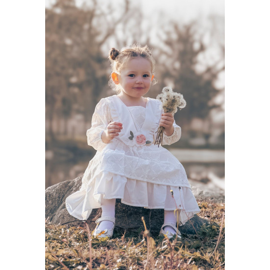 Kız Bebek Elbise Kız Çocuk Elbise Doğum Günü Parti Düğün Elbise Uzun Kol Astarlı Dantelli Bebek Giyi