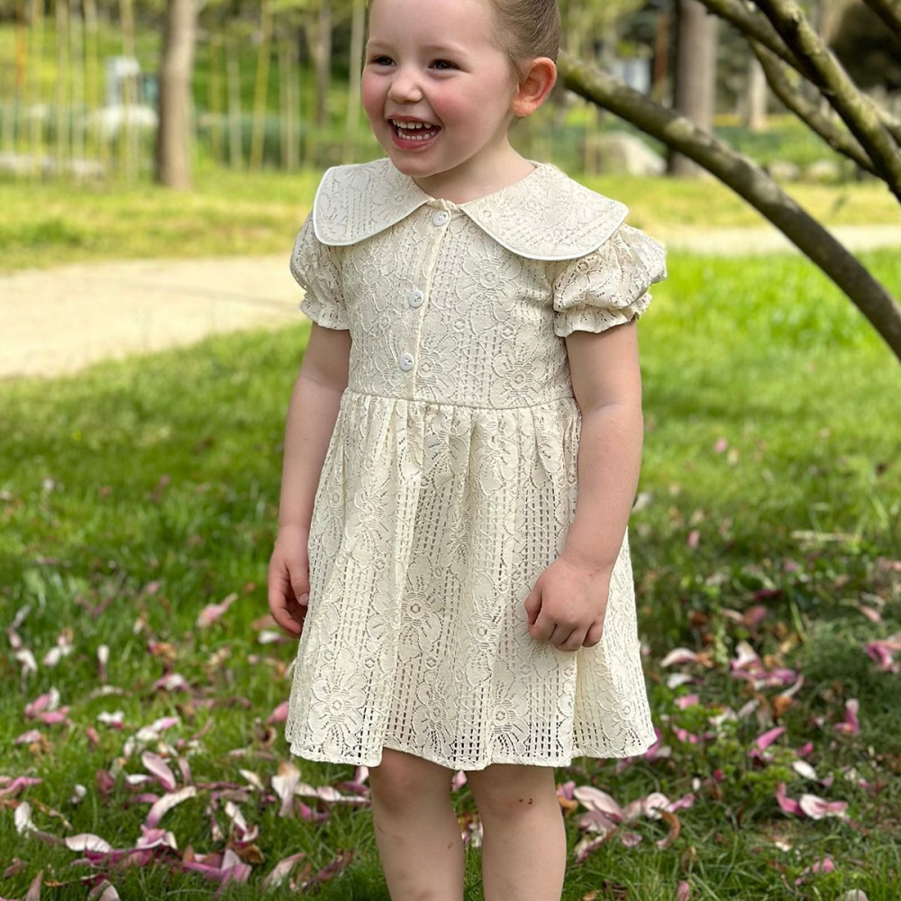 Kız Bebek Elbise Kız Çocuk Elbise Doğum Günü Parti Düğün Elbise Dantelli Kısa Kol Astarlı Elbise