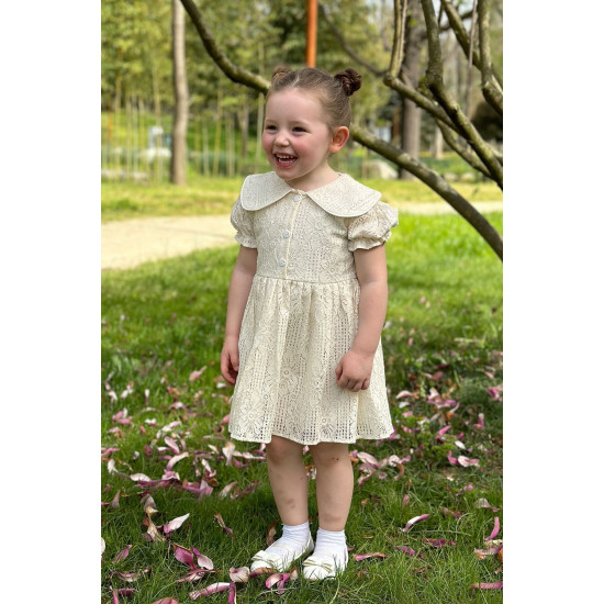 Kız Bebek Elbise Kız Çocuk Elbise Doğum Günü Parti Düğün Elbise Dantelli Kısa Kol Astarlı Elbise