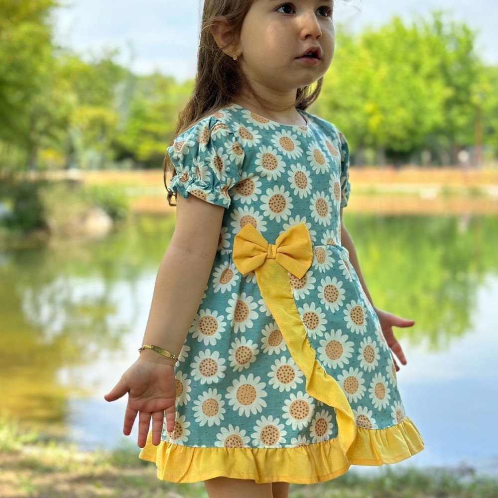 Kız Bebek Elbise Kız Çocuk Elbise Doğum Günü Parti Düğün Elbise Dantelli Kısa Kol Astarlı Elbise Yeşil