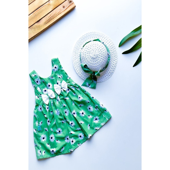 Kız Bebek Kız Çocuk Yazlık Elbise Askılı Şapkalı Bebek Takım Bebek Giyim