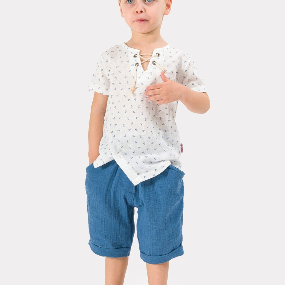 Erkek Çocuk Yazlık Müslin Kumaş Müslin Alt Üst Çocuk Takımı Mavi