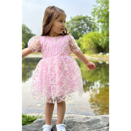 Kız Bebek Elbise Kız Çocuk Elbise Doğum Günü Parti Düğün Elbise Dantelli Kısa Kol Astarlı Elbise