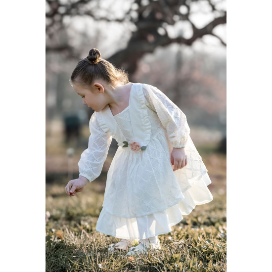 Kız Bebek Elbise Kız Çocuk Elbise Doğum Günü Parti Düğün Elbise Uzun Kol Astarlı Dantelli Bebek Giyi