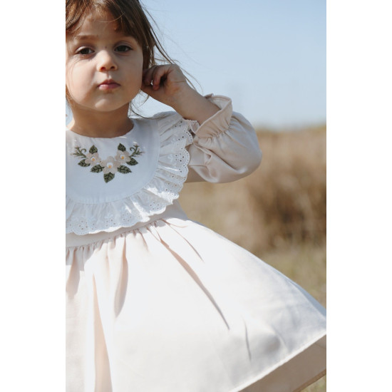 Kız Bebek Kız Çocuk Doğum Günü Parti Düğün Elbise Astarlı Saten Çocuk Giyim bebek giyim Krem