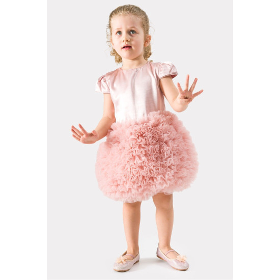 Bebek Kız Çocuk Doğum Günü Parti Düğün Elbise Tüllü Tütü Astarlı Çocuk Giyim Bebek Giyim Kız Pudra