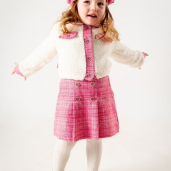 Kız Çocuk Kız Bebek Hırkalı Şapkalı Etekli Welsoft Peluş Oduncu Üçlü elbise takım Pembe