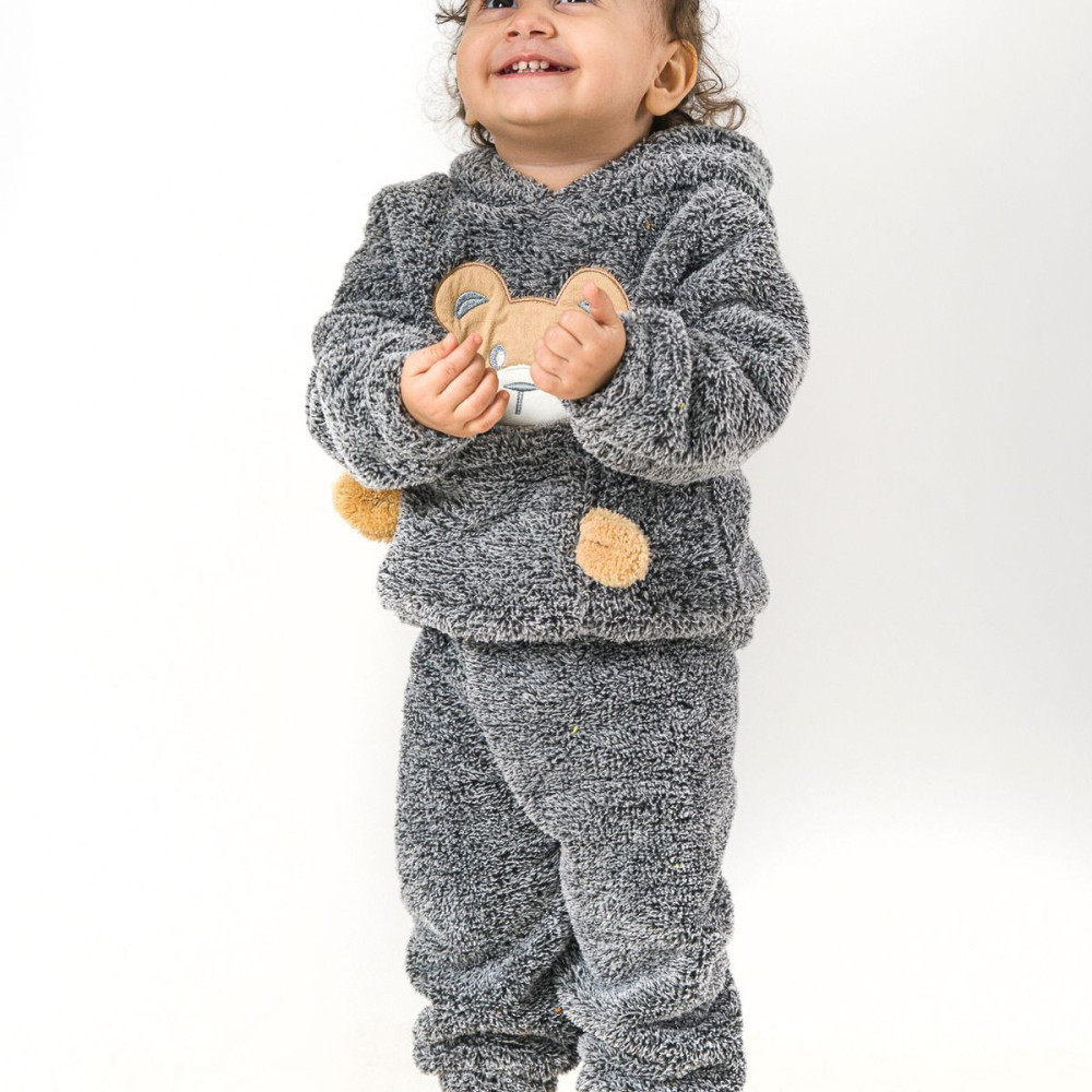 Welsoft Peluş Unisex Kışlık Bebek Takımları Çocuk Giyim Bebek Kıyafeti Çocuk Kostümü Kırçıllı Gri