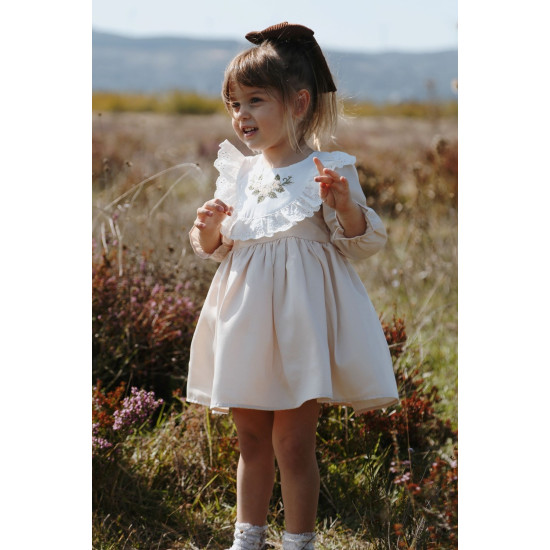 Kız Bebek Kız Çocuk Doğum Günü Parti Düğün Elbise Astarlı Saten Çocuk Giyim bebek giyim Krem