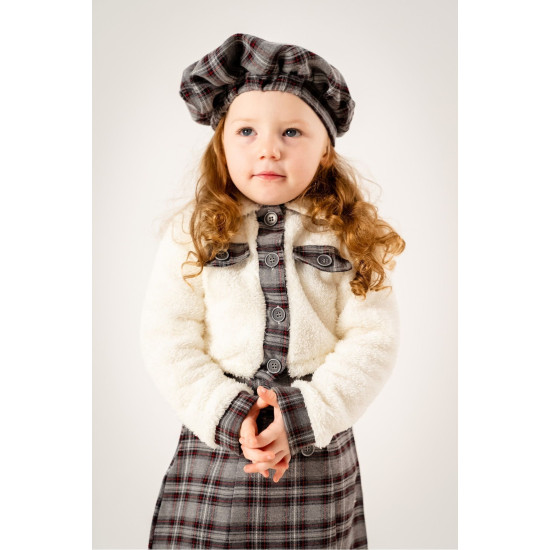 Kız Çocuk Kız Bebek Hırkalı Şapkalı Etekli Welsoft Peluş Oduncu Üçlü Elbise Takım