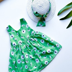 Kız Bebek Kız Çocuk Yazlık Elbise Askılı Şapkalı Bebek Takım Bebek Giyim