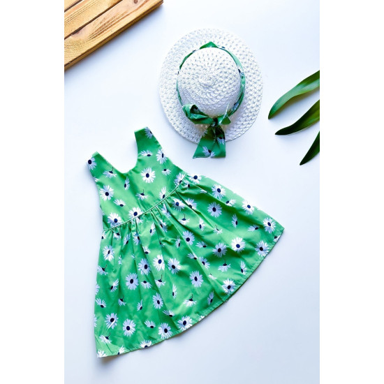 Kız Bebek Kız Çocuk Yazlık Elbise Askılı Şapkalı Bebek Takım Bebek Giyim