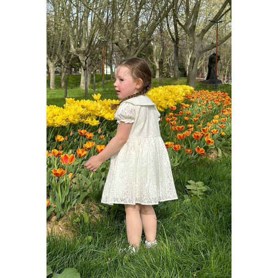 Kız Bebek Elbise Kız Çocuk Elbise Doğum Günü Parti Düğün Elbise Dantelli Kısa Kol Astarlı Elbise