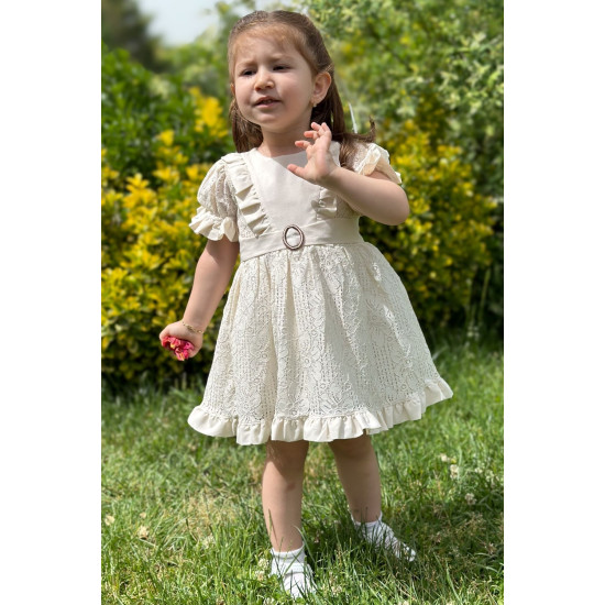 Kız Bebek Elbise Kız Çocuk Elbise Doğum Günü Parti Düğün Elbise Dantelli Kısa Kol Astarlı Elbise