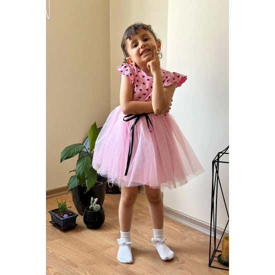 Yazlık Elbise Kısa Kollu Tüllü Tütü Astarlı Kız Çocuk Elbise Bebek Giyim Kız Bebek Elbise Elbklp