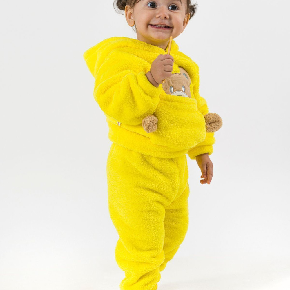 Welsoft Peluş Unisex Kışlık Bebek Takımları Çocuk Giyim Bebek Kıyafeti Çocuk Kostümü Sarı