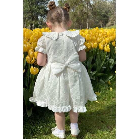 Kız Bebek Elbise Kız Çocuk Elbise Doğum Günü Parti Düğün Elbise Dantelli Kısa Kol Astarlı Elbise