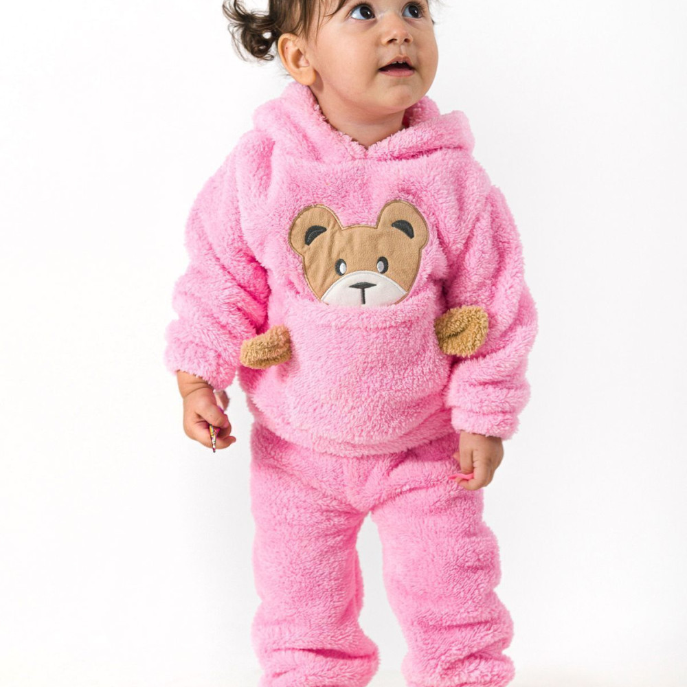 Welsoft Peluş Unisex Kışlık Bebek Takımları Çocuk Giyim Bebek Kıyafeti çocuk kostümü Pembe