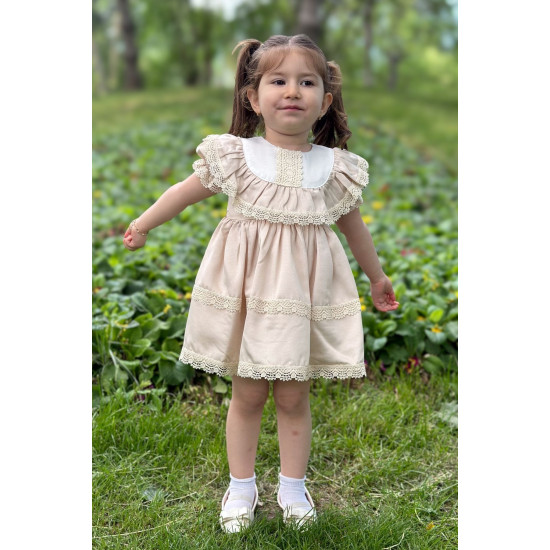 Kız Bebek Elbise Kız Çocuk Elbise Doğum Günü Parti Düğün Elbise Dantelli Kısa Kol Astarlı Elbise