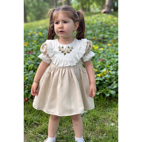 Kız Bebek Elbise Kız Çocuk Elbise Doğum Günü Parti Düğün Elbise Dantelli Kısa Kol Astarlı Elbise