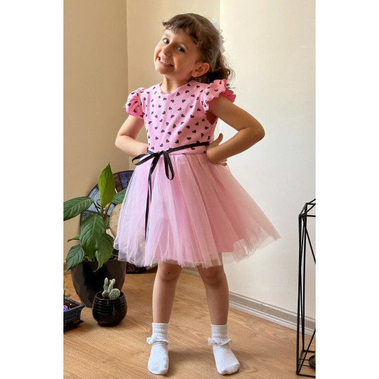 Yazlık Elbise Kısa Kollu Tüllü Tütü Astarlı Kız Çocuk Elbise Bebek Giyim Kız Bebek Elbise Elbklp