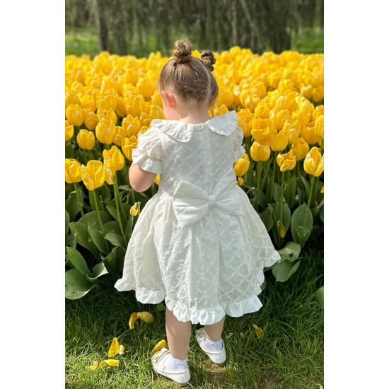 Kız Bebek Elbise Kız Çocuk Elbise Doğum Günü Parti Düğün Elbise Dantelli Kısa Kol Astarlı Elbise