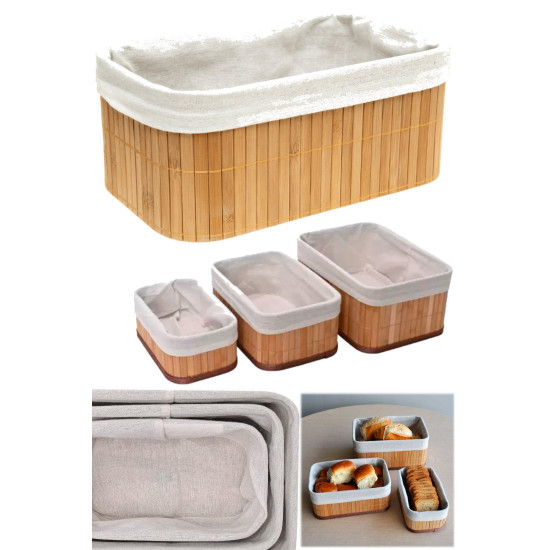 Bambu Üçlü Sepet Mutfak Çeyizlik 3 Boy Kaliteli 3 Parça Ekmek Sepeti Meyve Sofra Aksesauarı