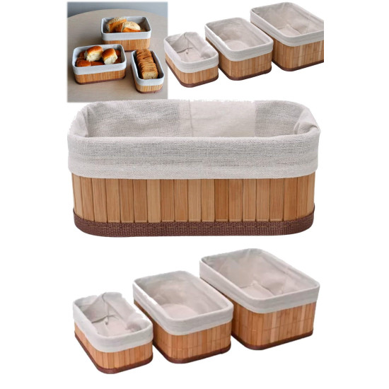 Bambu Üçlü Sepet Mutfak Çeyizlik 3 Boy Kaliteli 3 Parça Ekmek Sepeti Meyve Sofra Aksesauarı