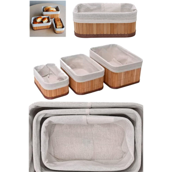 Bambu Üçlü Sepet Mutfak Çeyizlik 3 Boy Kaliteli 3 Parça Ekmek Sepeti Meyve Sofra Aksesauarı