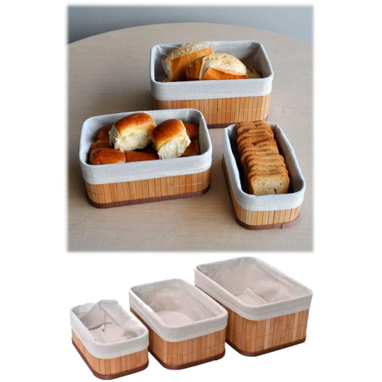 Bambu Üçlü Sepet Mutfak Çeyizlik 3 Boy Kaliteli 3 Parça Ekmek Sepeti Meyve Sofra Aksesauarı
