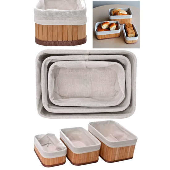 Bambu Üçlü Sepet Mutfak Çeyizlik 3 Boy Kaliteli 3 Parça Ekmek Sepeti Meyve Sofra Aksesauarı