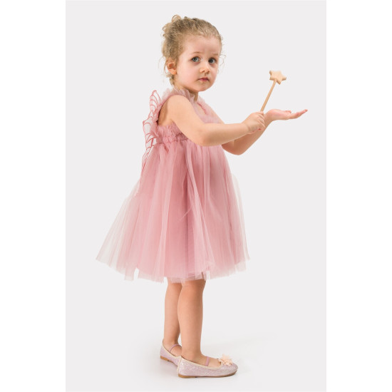 Kız Bebek Kız Çocuk Doğum Günü Parti Düğün Yazlık Elbise Tüllü Tütü Astarlı Bebek Takım Bebek Giyim Somon Kanat