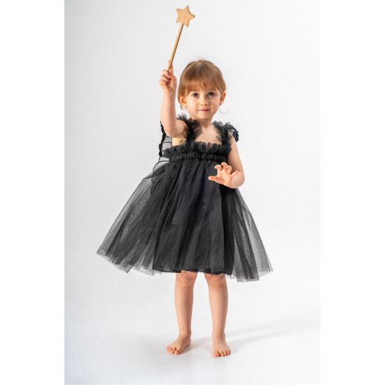 Kız Bebek Kız Çocuk Doğum Günü Parti Düğün Yazlık Elbise Tüllü Tütü Astarlı Bebek Takım Bebek Giyim Siyah Kanat
