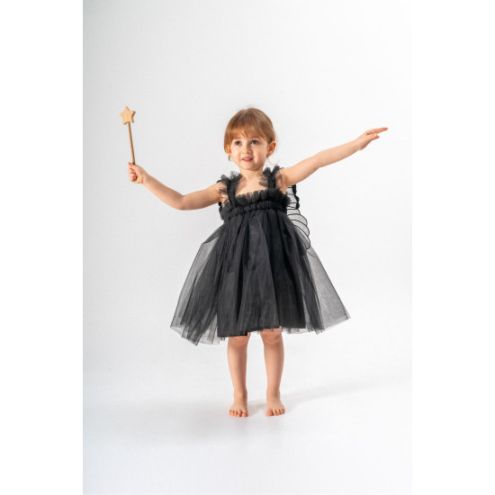 Kız Bebek Kız Çocuk Doğum Günü Parti Düğün Yazlık Elbise Tüllü Tütü Astarlı Bebek Takım Bebek Giyim Siyah Kanat