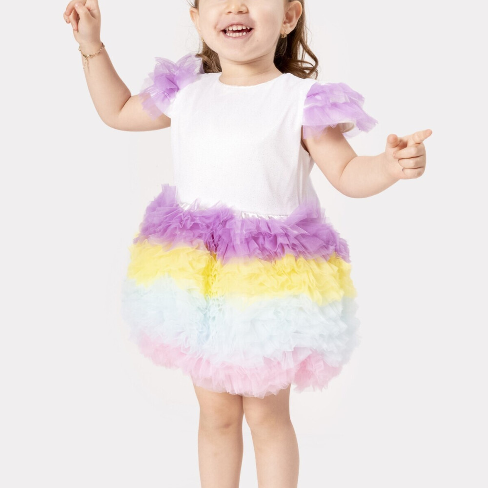 Bebek Kız Çocuk Doğum Günü Parti Düğün Elbise Tüllü Tütü Astarlı Çocuk Giyim Bebek Giyim Kız Sarı