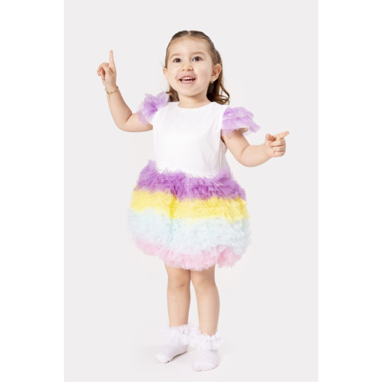 Bebek Kız Çocuk Doğum Günü Parti Düğün Elbise Tüllü Tütü Astarlı Çocuk Giyim Bebek Giyim Kız Sarı