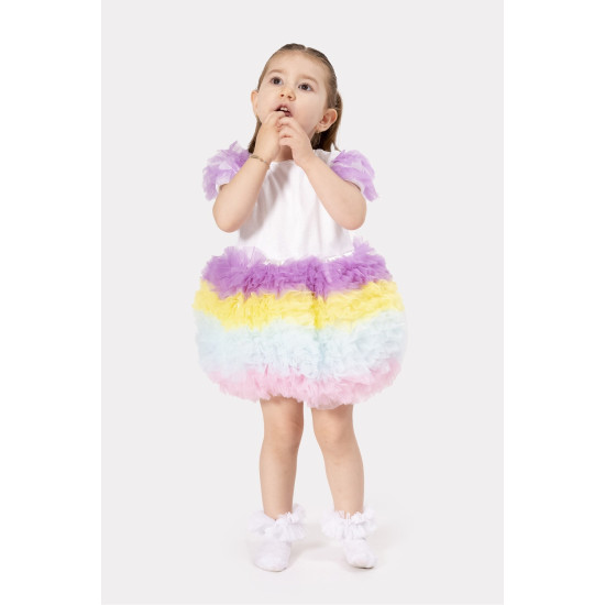 Bebek Kız Çocuk Doğum Günü Parti Düğün Elbise Tüllü Tütü Astarlı Çocuk Giyim Bebek Giyim Kız Sarı