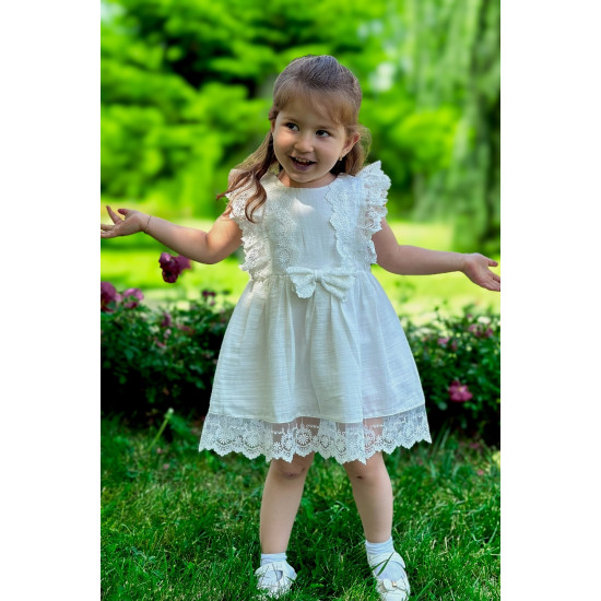 Kız Bebek Elbise Kız Çocuk Elbise Doğum Günü Parti Düğün Elbise Dantelli Kısa Kol Astarlı Elbise