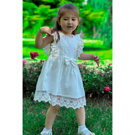 Kız Bebek Elbise Kız Çocuk Elbise Doğum Günü Parti Düğün Elbise Dantelli Kısa Kol Astarlı Elbise